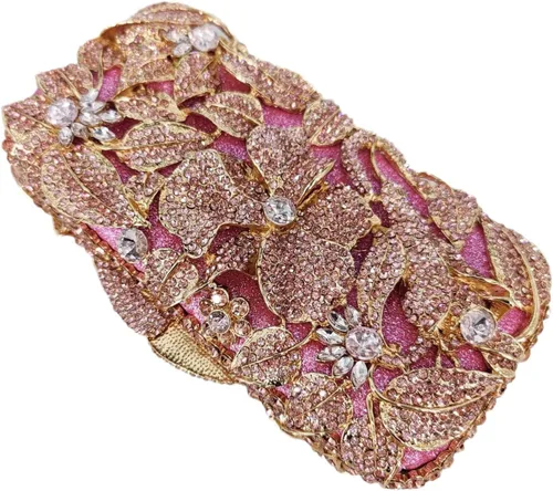 Vista 9 de Boutique De FGG Elegante flor mujer cristal noche embrague bolsos boda fiesta nupcial Rhinestone bolso monedero