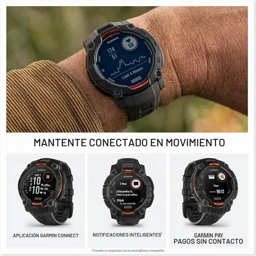 Vista 6 de Garmin Instinct 3 Solar (Sunburst, 1.969 in) - Paquete de reloj inteligente GPS para exteriores