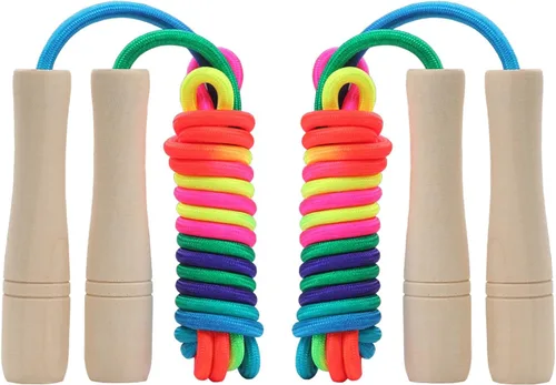 Vista 5 de Cuerda de saltar para niños, cuerda de saltar ajustable para niños pequeños con mango de madera y cuerda de algodón, bonita cuerda de saltar