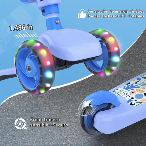 Vista 5 de TONBUX Kids Scooter with Seat, 3 Wheels Scooter with PU Luminous Wheels, Non-Slip Handle and Wide Deck, Sensitive Brakes, 4-Level Adjustable Height