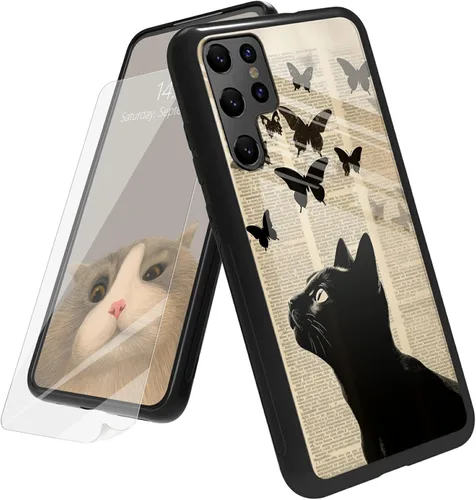 Vista 104 de Funda para Samsung Galaxy A12 5G con protector de pantalla, parte trasera de vidrio templado + TPU de silicona suave que absorbe los golpes