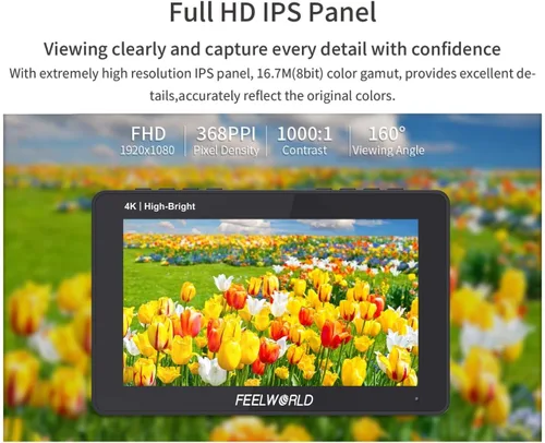 Vista 8 de FEELWORLD Batería F6 Pro +NP-F970, cargador, kit de estuche de almacenamiento, pantalla táctil HDMI 4K de 5.5 pulgadas Monitor en cámara 1600nits