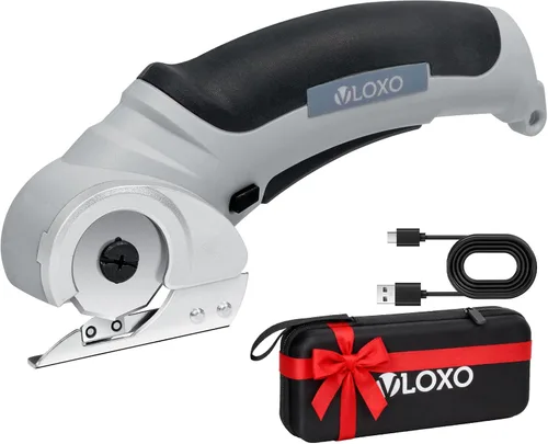 Vista 10 de VLOXO Tijeras eléctricas inalámbricas, cortador de cartón con bloqueo de seguridad, mini cortador eléctrico de 4.2 V, tijeras giratorias para Rosa