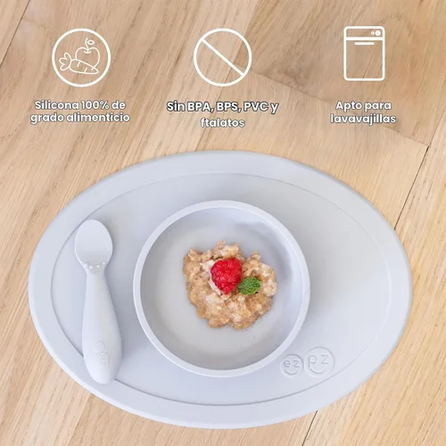 Vista 7 de ezpz Tiny Bowl (Azul) – 6 meses + – Mantel individual de succión 100% silicona + cuenco para bebés – Se adapta a todas las bandejas de silla alta