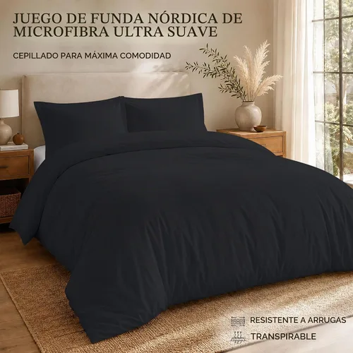 Vista 7 de ROYALE LINENS Funda de edredón negra tamaño individual – Fundas de edredón de 2 piezas – Cierre de cremallera – 1 funda de edredón individual de 68