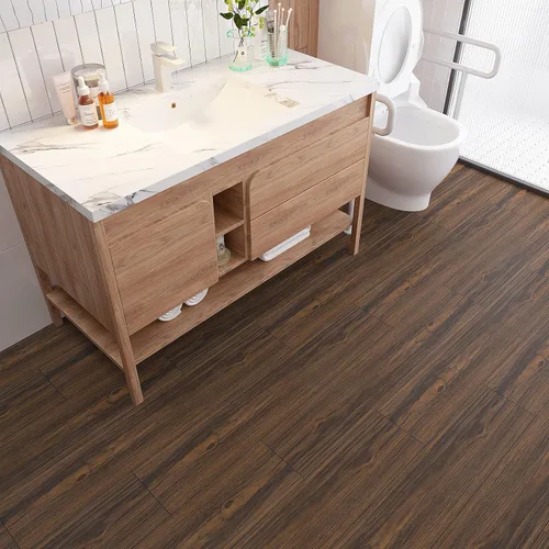 Vista 5 de VEELIKE Tablones de suelo de 6 x 36 pulgadas, vinilo impermeable de madera marrón oscuro, autoadhesivo, extraíble para baño, dormitorio, cocina