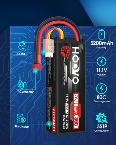 Vista 2 de HOOVO 3S Lipo Batería 5200mAh 11.1V 80C Hardcase RC Batería con T Plug para RC Cars RC Truck Helicóptero Avión (paquete de 2)