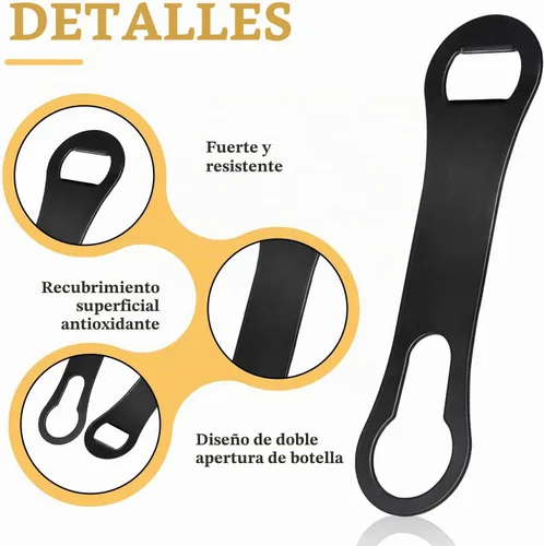 Vista 3 de Abrebotellas y removedor de boquilla de vertido, llave de barra plana para camareros, abridor de velocidad de acero inoxidable, multifunción Negro