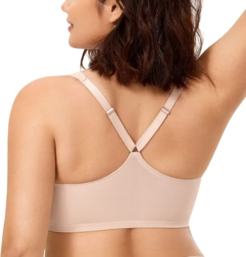 Vista 3 de CALVENA Brasier de espalda cruzada con cierre frontal para mujer, talla grande, cobertura completa con aros