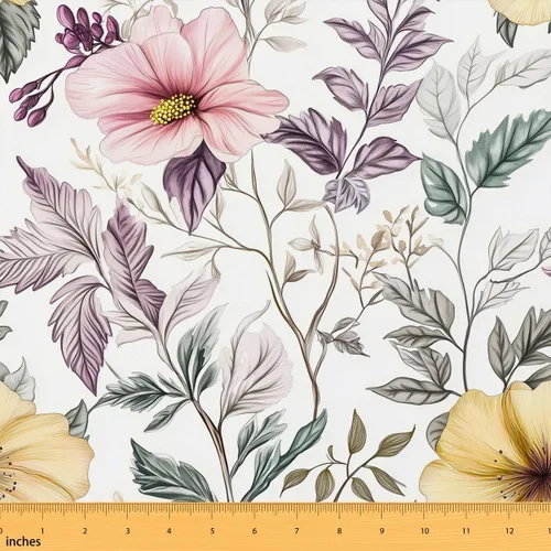 Vista 28 de Feelyou The Yard - Tela floral de hojas suave de 1 yarda para los amantes Beige y verde amarillo