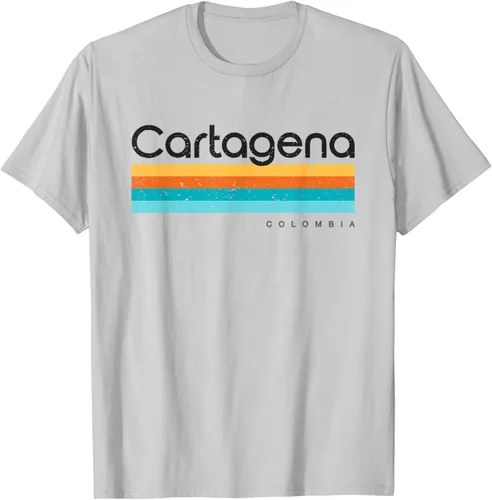 Vista 69 de Camiseta vintage de Cartagena Colombia con diseño retro, Blanco, S
