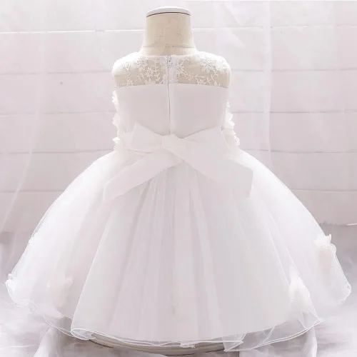 Vista 4 de TUIJI Vestido de encaje de tul sin mangas con lazo de princesa para niñas pequeñas de 6M-2T