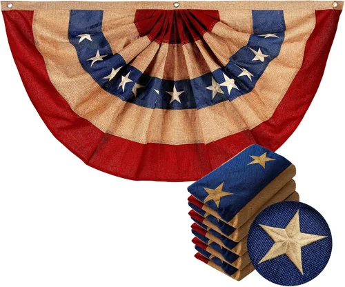 Vista 17 de G128 Paquete de 10: Banderines patrióticos estadounidenses y bandera desplegable de Betsy Ross, 13 estrellas bordadas en patrón circular con 5 rayas