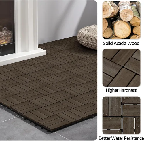 Vista 7 de Yaheetech 27 azulejos de madera de acacia entrelazados para patio Negro