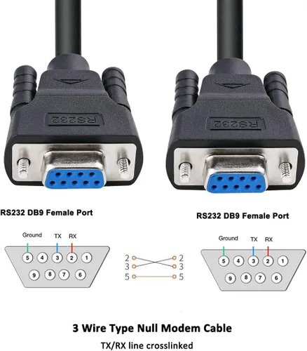 Vista 4 de DTech DB9 RS232 - Cable serie hembra a hembra, cable de módem nulo, línea cruzada TX/RX para comunicación de datos (6 pies, negro)
