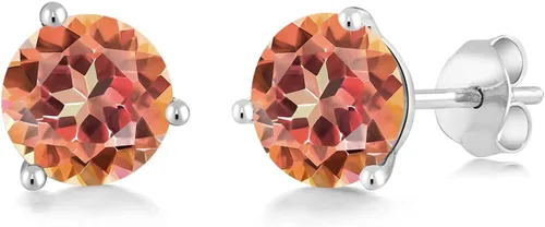 Vista 13 de Gem Stone King Aretes de oro de 14 quilates, 0.236 in, piedra natal redonda, Martini, 3 puntas, aretes de oro para mujer