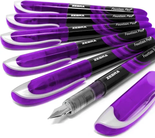Vista 2 de Zebra Fuente - Pluma estilográfica desechable, tinta morada, paquete de 6
