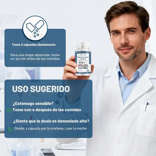 Vista 8 de Zinc L Carnosine Complex 85mg, 11-en-1 Digestivo & Apoyo a la Salud Intestinal
