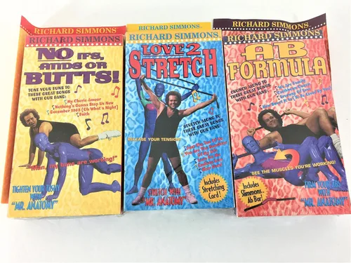 Vista 2 de Richard Simmons VHS Ejercicio Fitness Set con AB Bar y estiramiento Cord