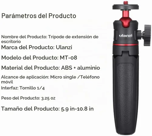 Vista 5 de MT-08 Mini trípode negro para cámara, trípode universal de tornillo de 1/4 pulgadas compatible con DJI OSMO Pocket 3/Insta 360 x 5/OSMO