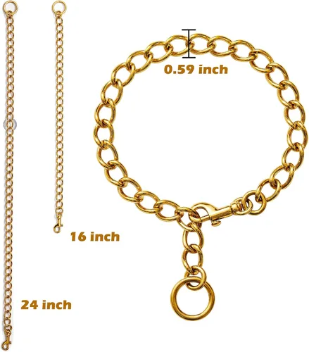 Vista 3 de Collar de perro con diseño de clip, chapado en oro de 18 quilates, resistente cadena en P de acero inoxidable para perros pequeños, medianos