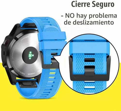 Vista 5 de ANCOOL - Correa para Garmin Fenix 5, de ajuste fácil, de silicona suave de 22 mm de ancho, correa de reloj para Garmin Fenix 5 Azul