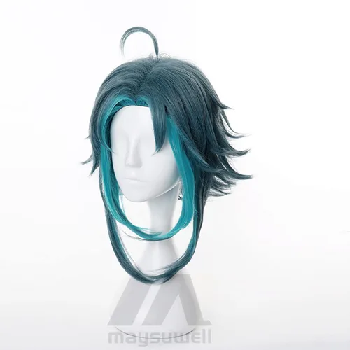 Vista 3 de Peluca de cosplay de anime, color azul oscuro, degradado de pelo corto para Comic Con, espectáculo de cosplay, Halloween