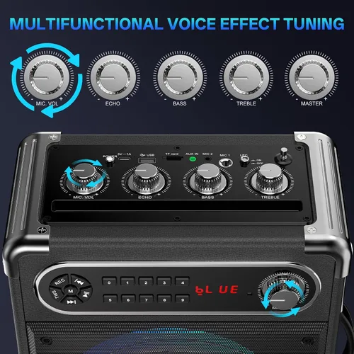 Vista 14 de JYX - Máquina de karaoke con dos micrófonos inalámbricos, altavoz Bluetooth portátil con ajuste de graves/agudos, sistema de PA con control remoto