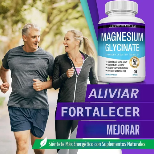Vista 7 de Glicinato de magnesio 525 mg – Suplemento de magnesio quelado de alta absorción hecho con glicinato de magnesio puro – Apoya los músculos, sueño