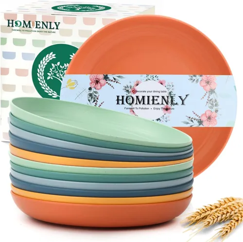 Vista 11 de Homienly Party Plates 12 PCS Wheat Straw Deep Plates 9 Inch Plastic Plates Alternative for Salad,Pizza,Hamburger,Unbreakable Kitchen Plates for