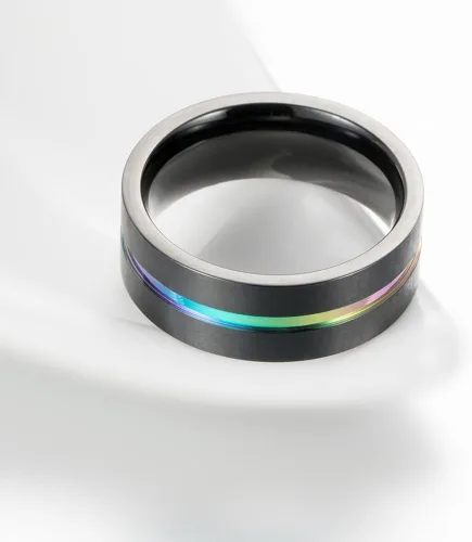 Vista 5 de Anillo de boda INRENG para hombre, 0.315in, titanio arco iris, negro mate, cepillado