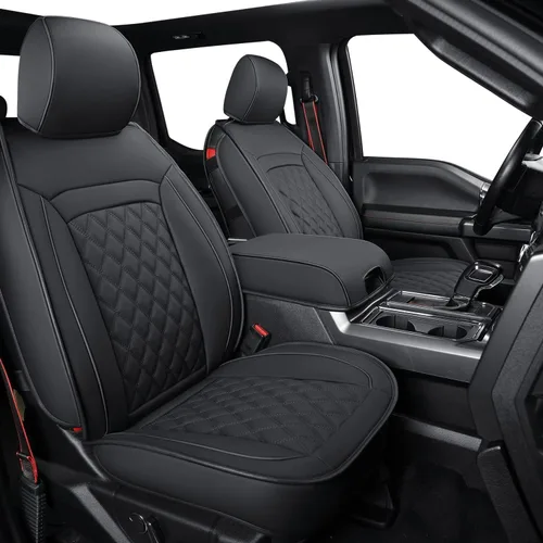 Vista 11 de LUCKYMAN CLUB Fundas de asiento para F150 Compatibles con F150 SuperCrew 2010-2014 con piel sintética impermeable (Juego completo, Negro)