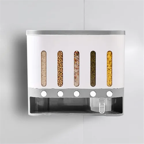 Vista 3 de Dispensador de alimentos secos,Dispensador de frijoles de rejilla montado en la pared 5,Dispensador de arroz 19.8 libras Almacenamiento de cocina