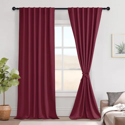 Vista 156 de Hiasan Cortinas opacas negras para dormitorio, cortinas opacas cortas de 45 pulgadas de largo, con aislamiento térmico, bolsillo para barra