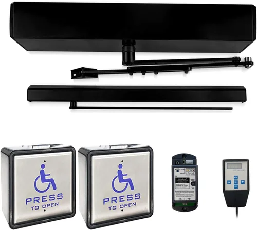 Vista 9 de Abridor de puerta giratoria automático negro Olide-120B con 2 botones de presión delgados con cable Olide-515