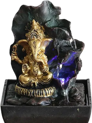 Vista 5 de Gralara Ganesha - Estatua de mesa, fuente de mesa, escultura de elefante, figuras de elefante hechas a mano para bar, cafetería, acento decorativo