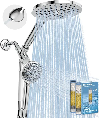 Vista 9 de MakeFit Combo de cabezal de ducha de lluvia con doble filtro, cabezal de ducha de mano de alta presión con barra ajustable, cabezal de ducha