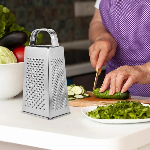 Vista 9 de MAGICLULU 1 rallador de verduras de acero inoxidable, rallador de metal portátil de 4 lados con mango para cocina, restaurante (6 pulgadas)