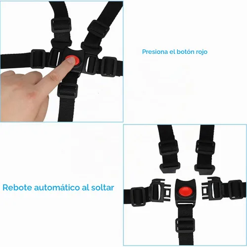 Vista 5 de Arnés universal de 5 puntos para cinturón de seguridad para bebé, correa de seguridad ajustable para silla alta cochecito para niños protección