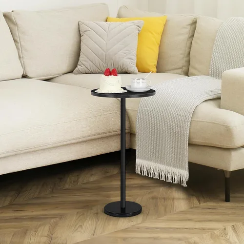 Vista 2 de Mesa auxiliar redonda pequeña, juego de 2 mesas auxiliares redondas negras, mesita de noche moderna para niños, mesa de noche para exteriores