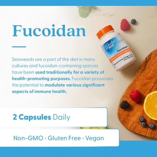 Vista 5 de Doctor's Best Suplemento Fucoidan para hombres y mujeres, cápsulas de extracto de fucoidan de algas marinas, salud inmunitaria y apoyo antioxidante