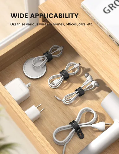 Vista 4 de Lamicall - Paquete de 10 bridas de silicona para cables, organizador de cables reutilizable duradero con hebilla de bloqueo, correas elásticas