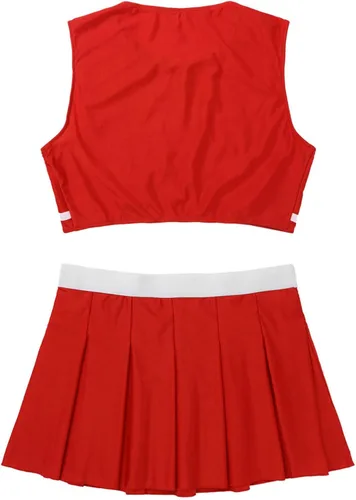 Vista 7 de Yartina Disfraz de 2 piezas de colegialas líderes de animadoras + minifalda plisada, traje de uniforme musical escolar