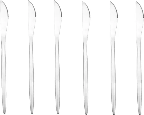 Vista 4 de Cubiertos plateados de diseño moderno, 6 piezas de plata mate 304 acero inoxidable tenedor de postre tenedor de ensalada de 7.2 pulgadas, juego