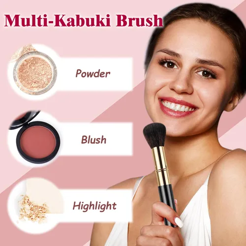 Vista 3 de Brochas de maquillaje retráctiles Kabuki, 2 piezas, brocha para polvo/brocha para base, rubor en polvo, bronceador, pulido, líquido, crema