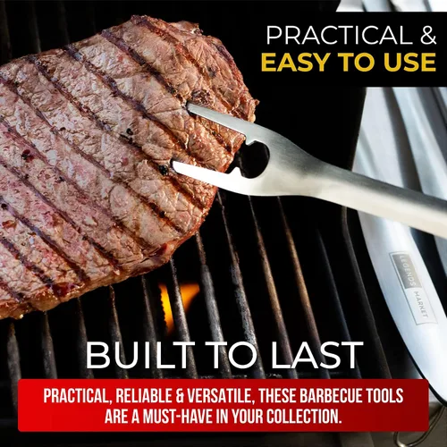 Vista 8 de Juego de herramientas para barbacoa con pinzas, espátula, tenedores, cepillo, kit de parrilla de acero inoxidable para parrilla, accesorios