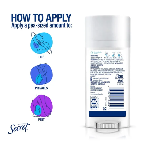 Vista 12 de Desodorante Secret en Barra para Todo el Cuerpo para Mujeres, Aroma a Lila y Ninfa del Agua, Barra de Desodorante sin Aluminio, Protección contra