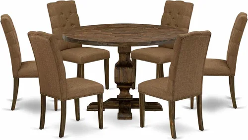 Vista 20 de East West Furniture I2EL5-718 - Juego de mesa de comedor de 5 piezas, incluye una mesa de comedor redonda con pedestal y 4 sillas tapizadas de tela