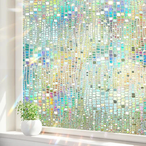 Vista 12 de Película de privacidad para ventana, películas de vidrio manchado para ventana 3D arco iris decorativas, adhesivo estático, tinte de ventana Arco