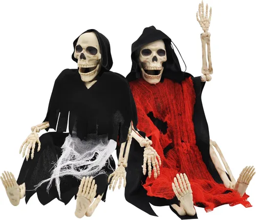 Vista 4 de JOYIN 2 piezas de 16 pulgadas de decoración de Halloween de esqueletos de Halloween de cuerpo completo posable